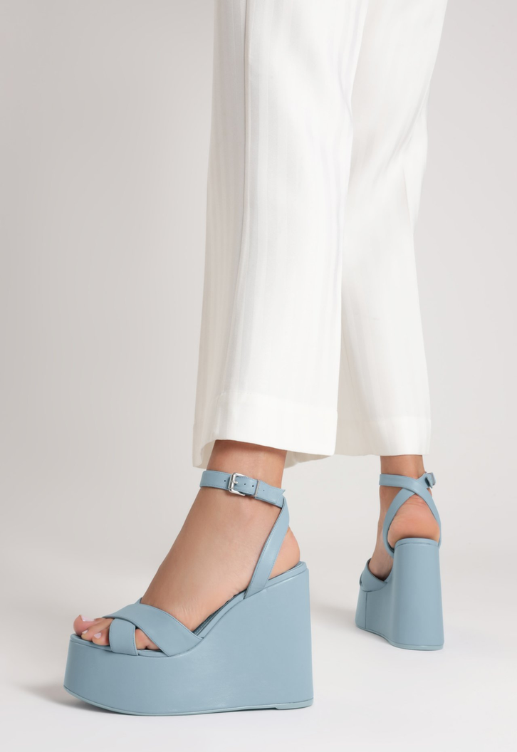 Sandália Hilda Wedge Couro Azul