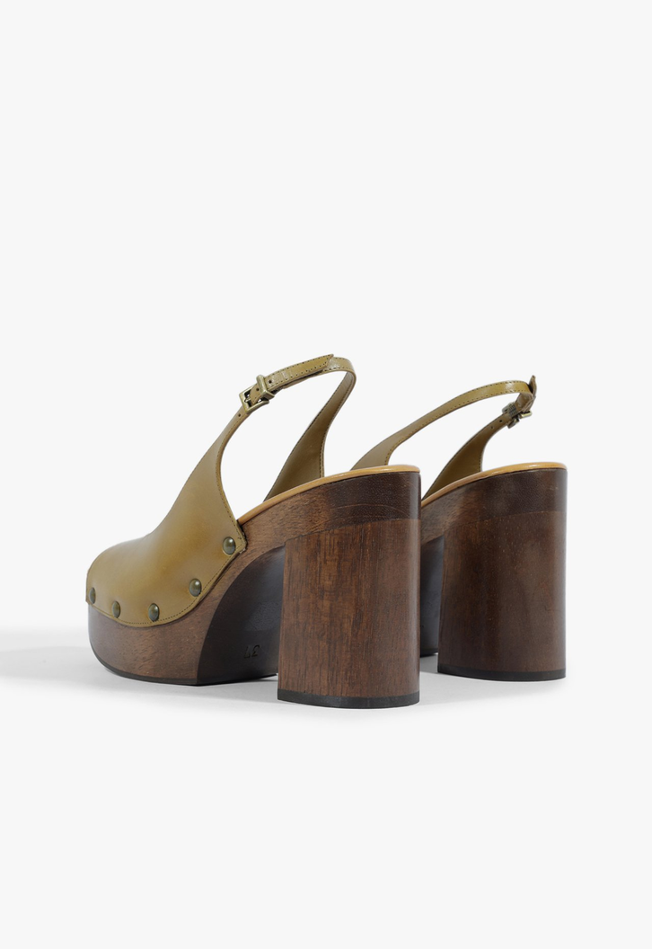 Clog Slingback Couro Bege