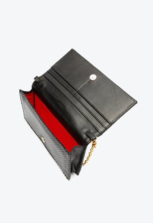 BOLSA CARTEIRA PRETA SCHUTZ MINI ICON PANTHER COURO SNAKE