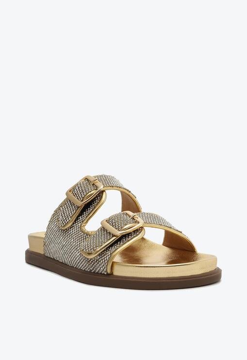 Sandália Papete Flatform Pedras Dourada