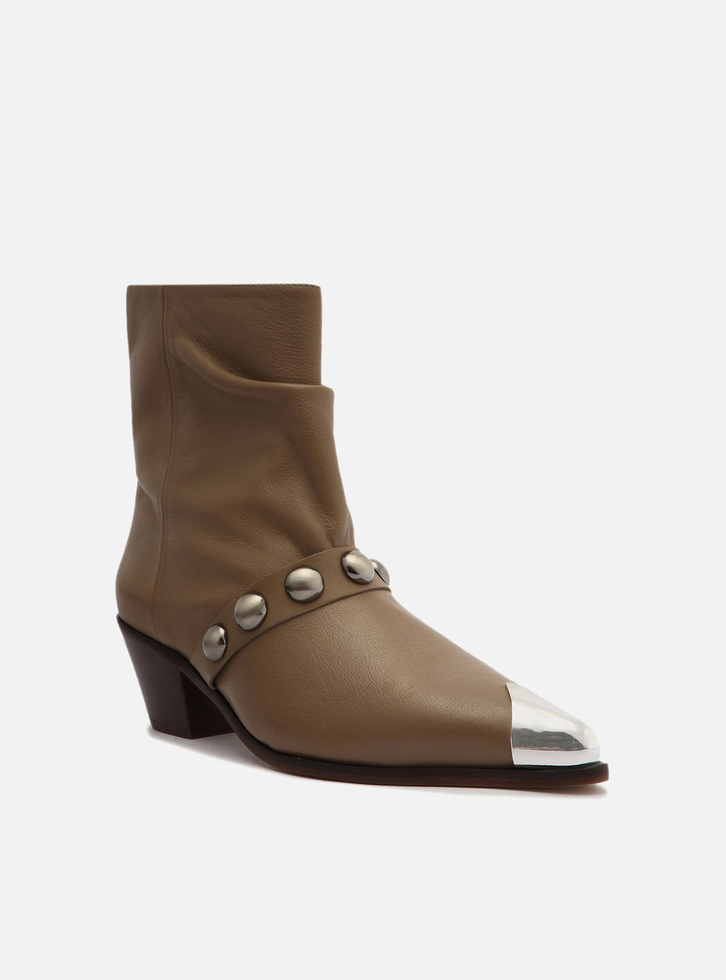 Bota Western Marrom Arezzo Couro Cano Curto Biqueira