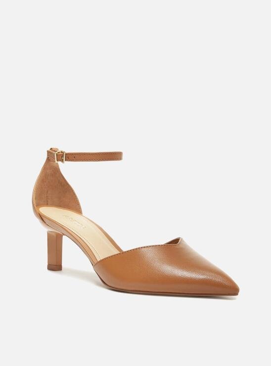 SCARPIN MARROM AREZZO COURO SALTO FINO SLINGBACK