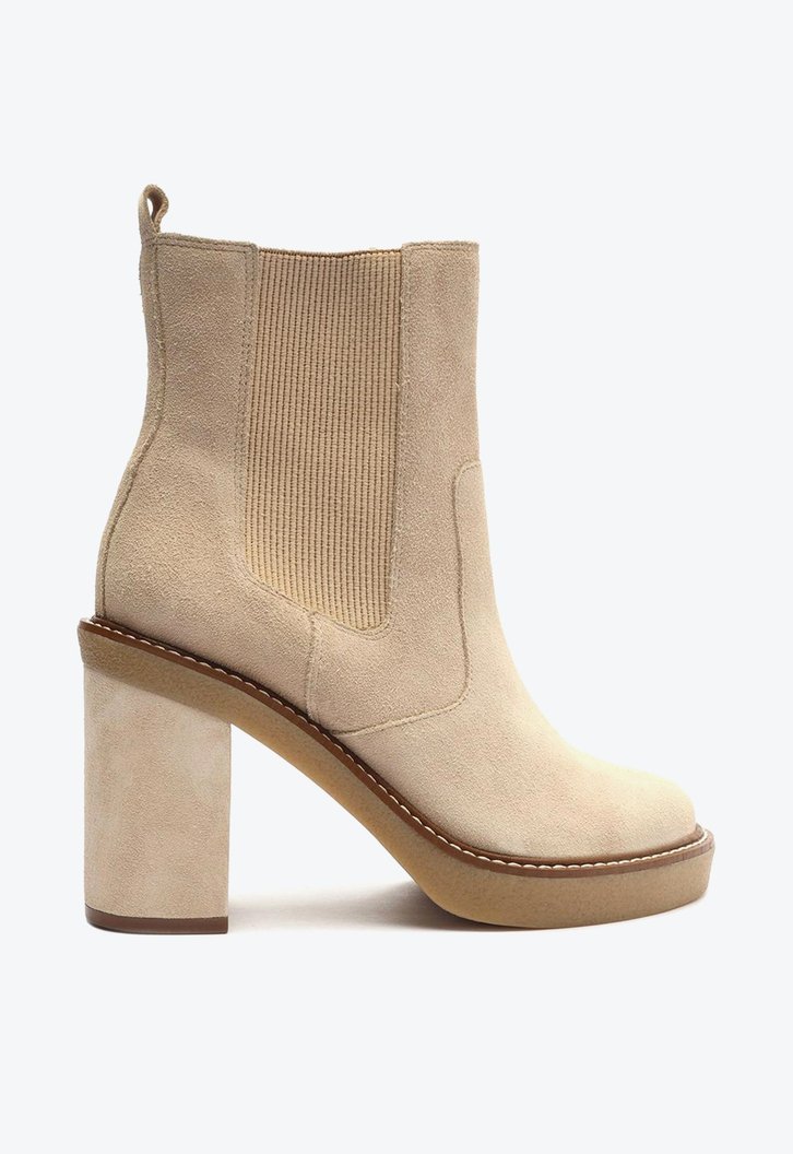 Bota Nobuck Off-White Arezzo Cano Médio Salto Bloco Jade