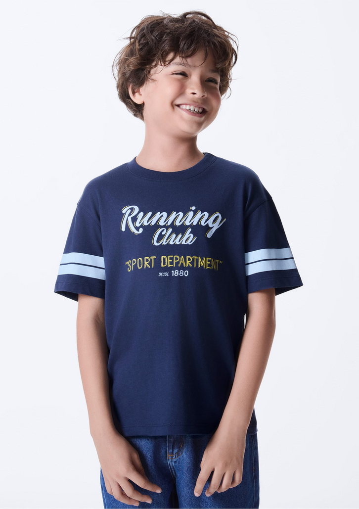 Camiseta Infantil Azul Hering Menino Oversized Estampada
