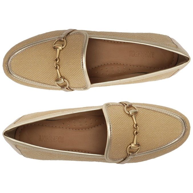 Mocassim Palha com Dourado Detalhe Bridão