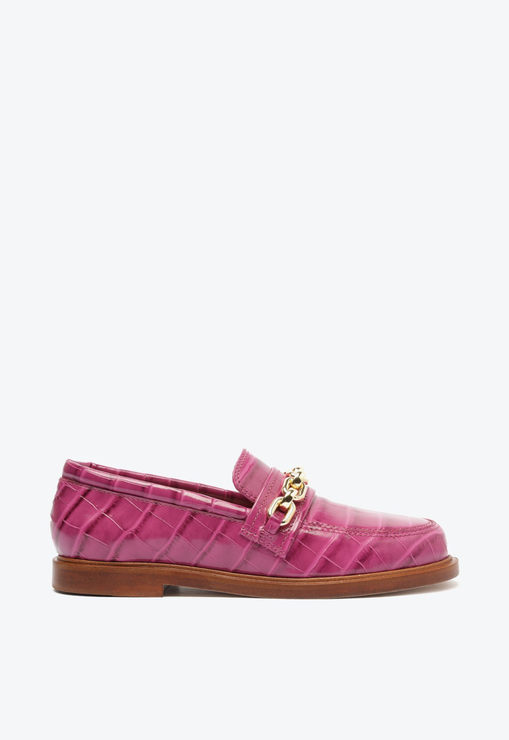 Mocassim Dannie Couro Croco Rosa