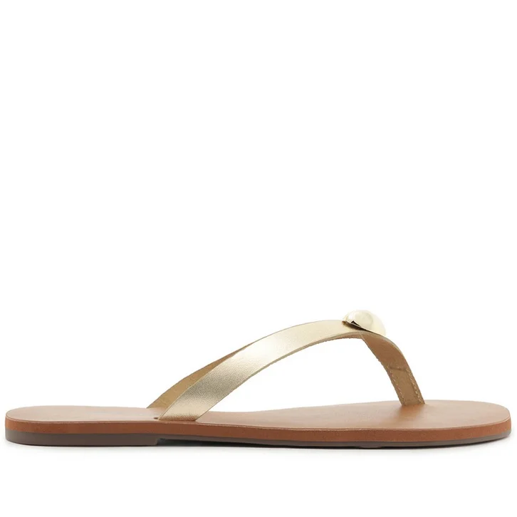 Rasteira Tira única Adorno Metálico Dourada