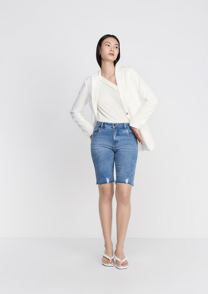 Blazer Off White Dzarm Em Alfaiataria Alongado Com Bolsos