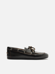 Mocassim Preto Arezzo Dockside Couro Amarração