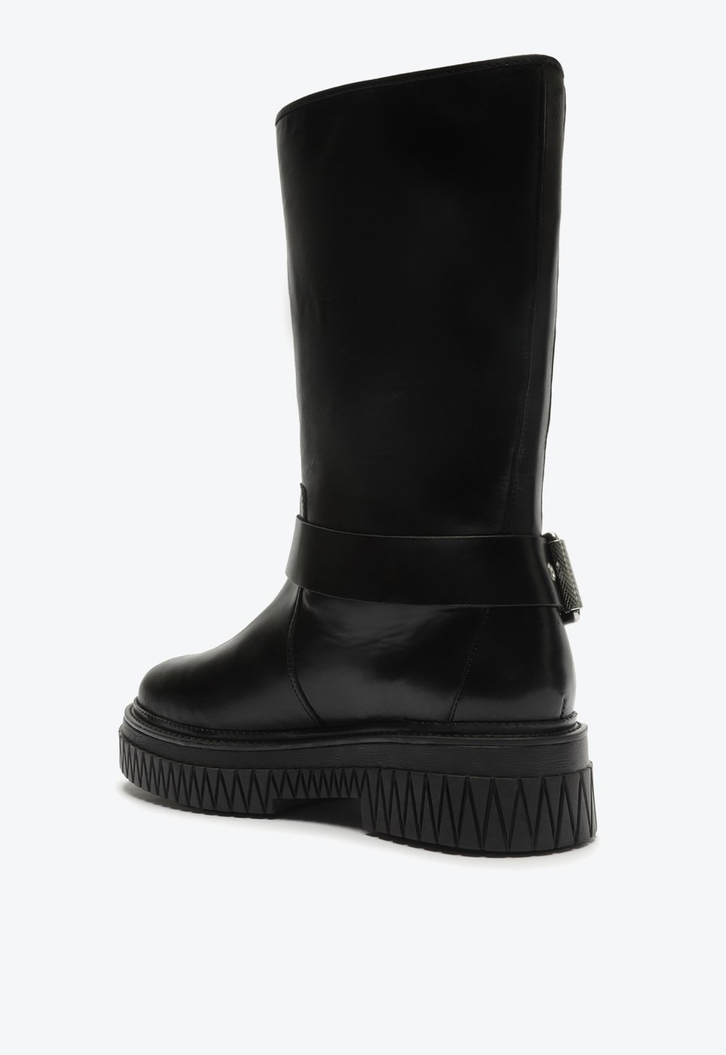 Bota Tratorada Cano Alto Couro Preta