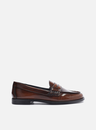 Mocassim Marrom Arezzo Verniz Bico Redondo Tira