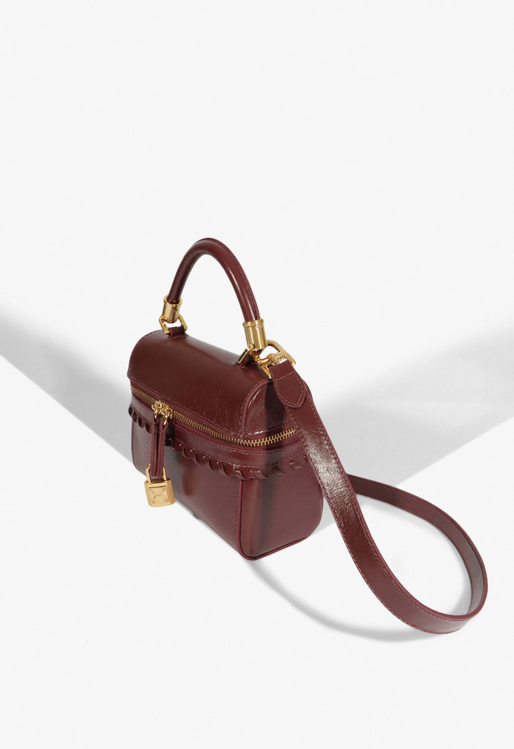 Bolsa Tiracolo Lorena Top Handle Couro Vinho | ZZ MALL