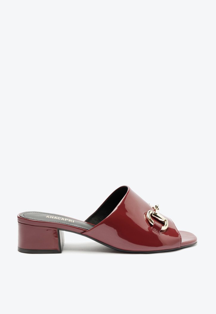 Sandália Mule Vermelha Marsala Bridão Verniz