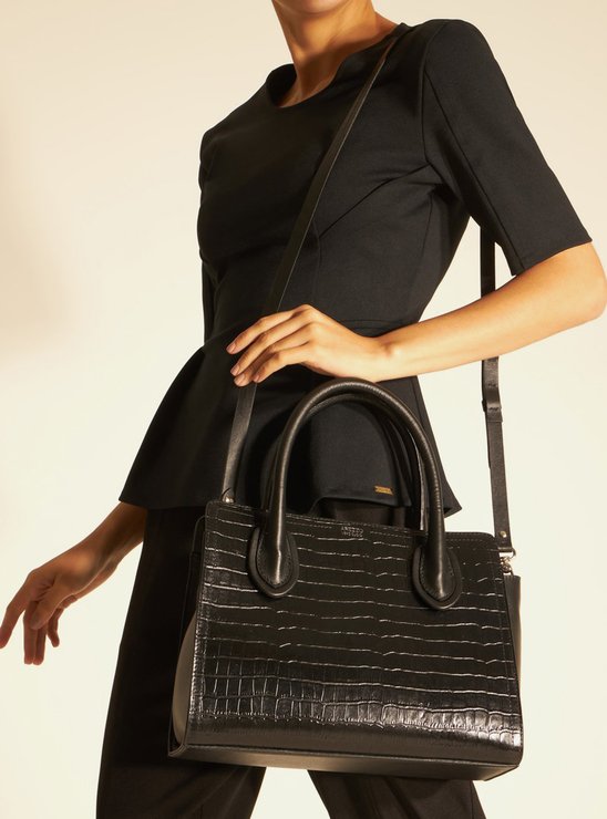 BOLSA PRETA AREZZO TOTE COURO CROCO GAIA GRANDE