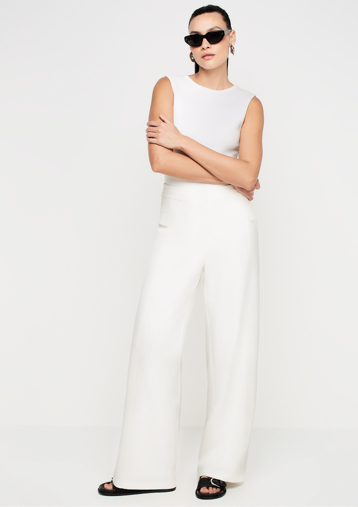 Calça Reta Off White DZARM Em Alfaiataria Com Bolsos