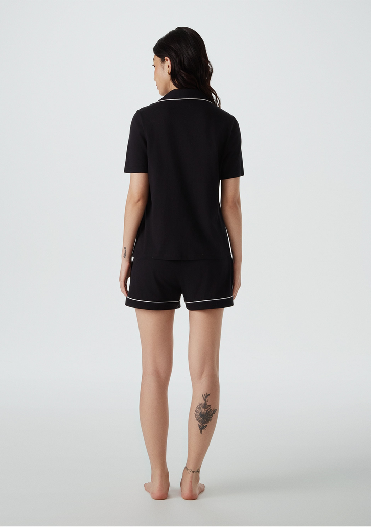 Pijama Curto Preto Hering Com Botões