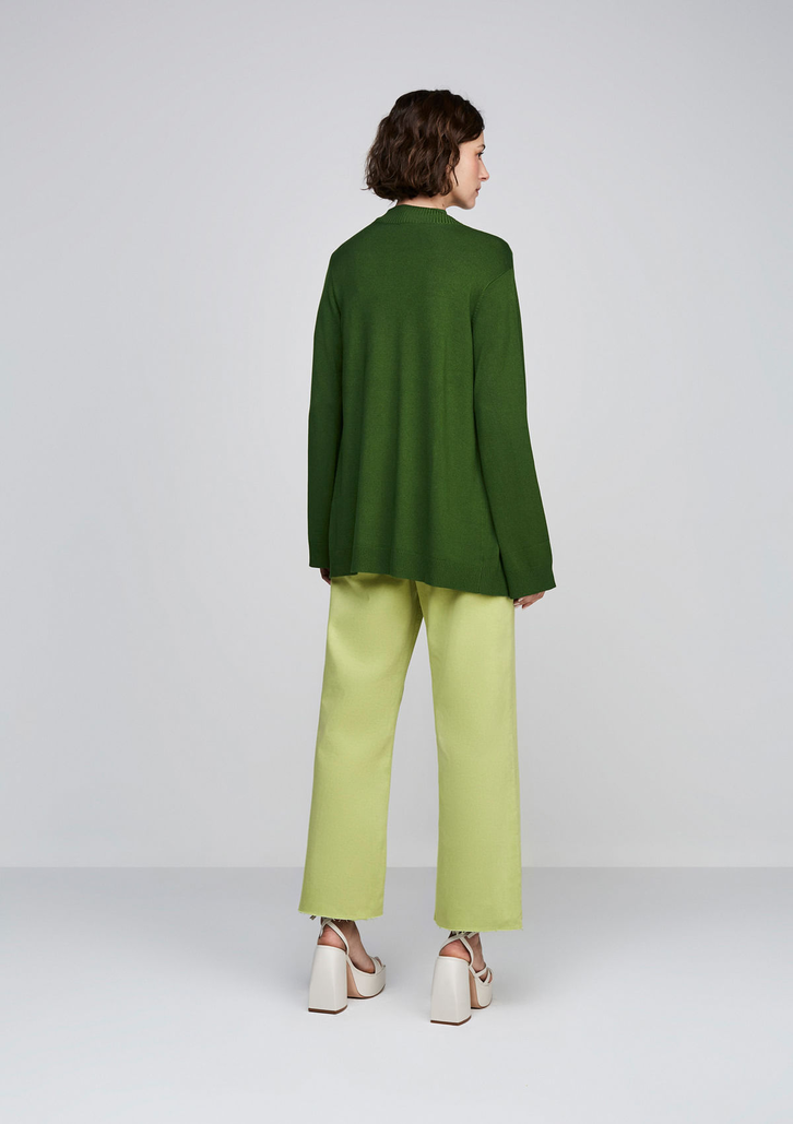 Calça Verde DZARM Em Sarja Wide Leg Slim Cintura Alta