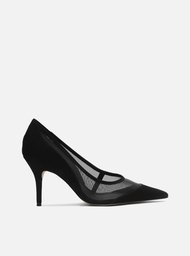 Scarpin Preto Tela Salto Alto Fino