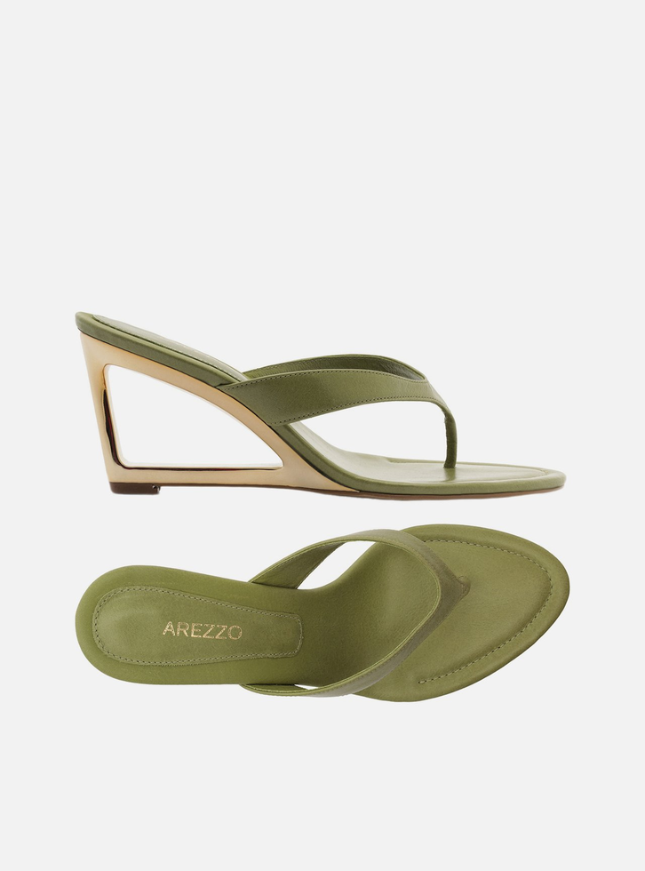 Tamanco Verde Couro Salto Geométrico Flip Flop
