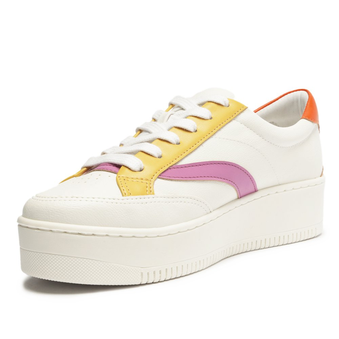 Tênis Flatform Branco Detalhe Colorido