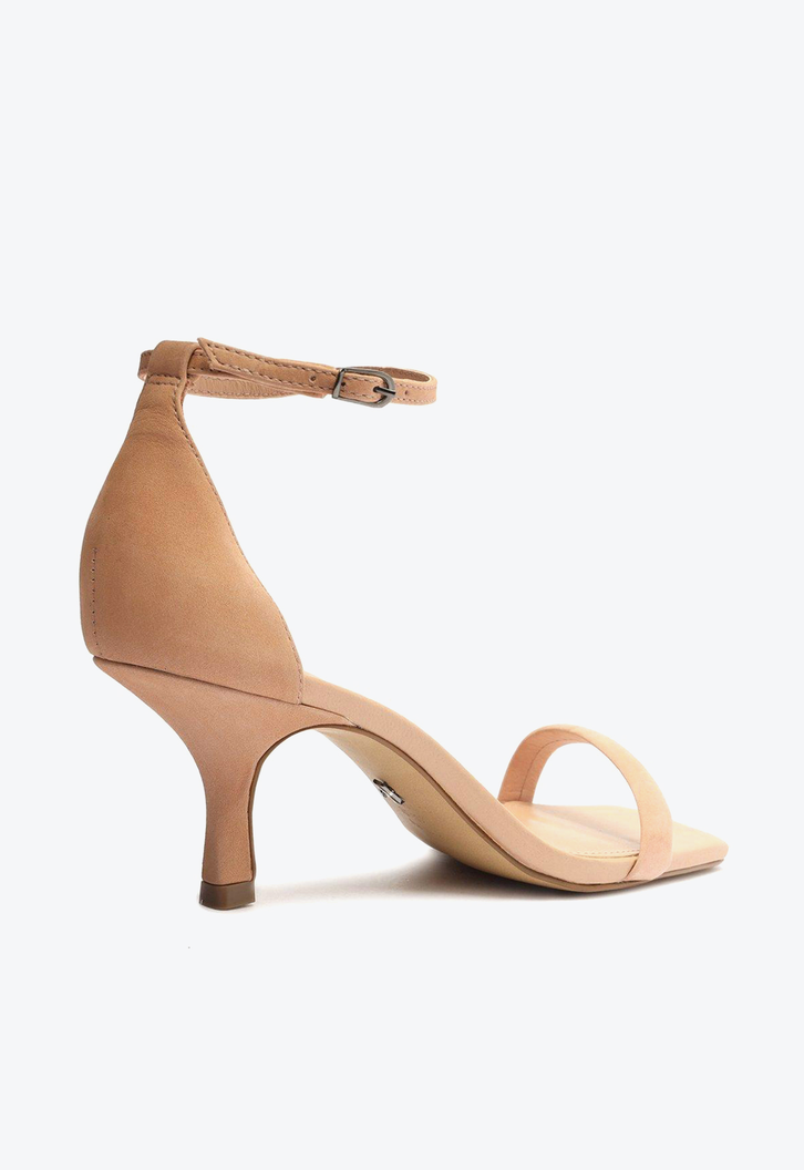Sandália Nude Arezzo Nobuck Salto Fino Bico Quadrado