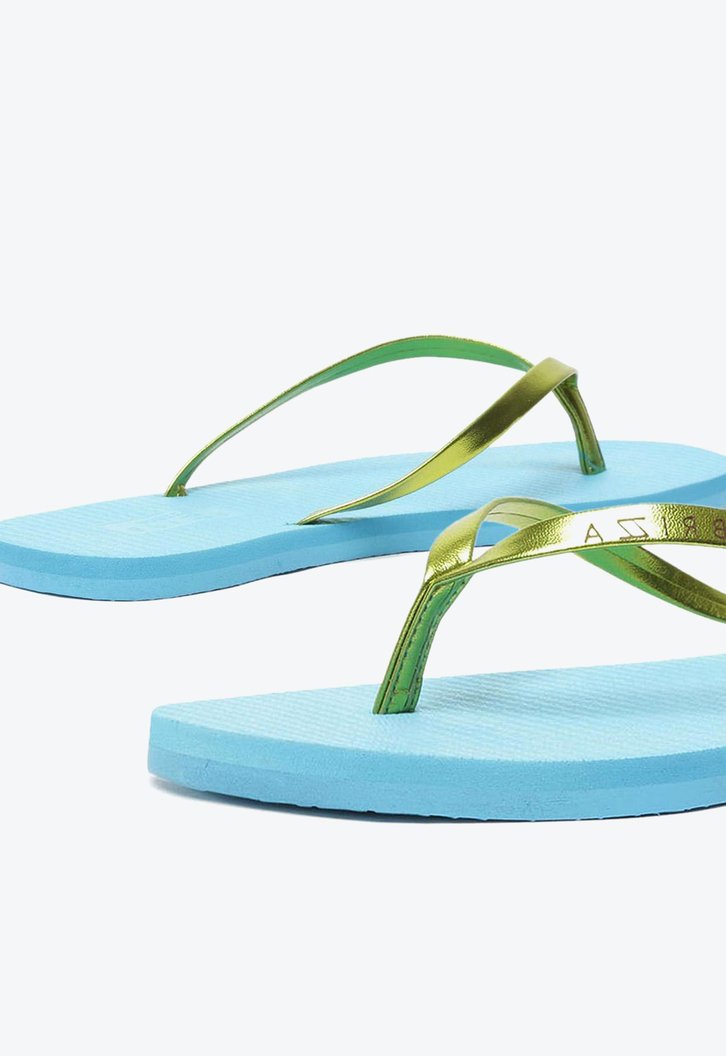 Chinelo De Dedo Azul Brizza Tira Metalizada Verde