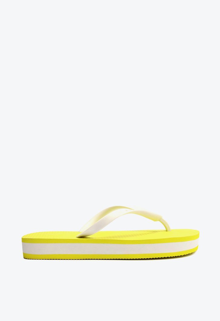 Chinelo Plataforma Amarelo Neon E Branco Brizza