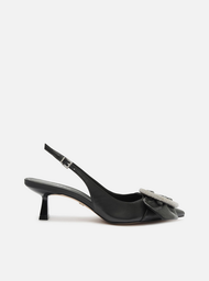 Scarpin Preto Arezzo Couro Slingback Fivela Cristais