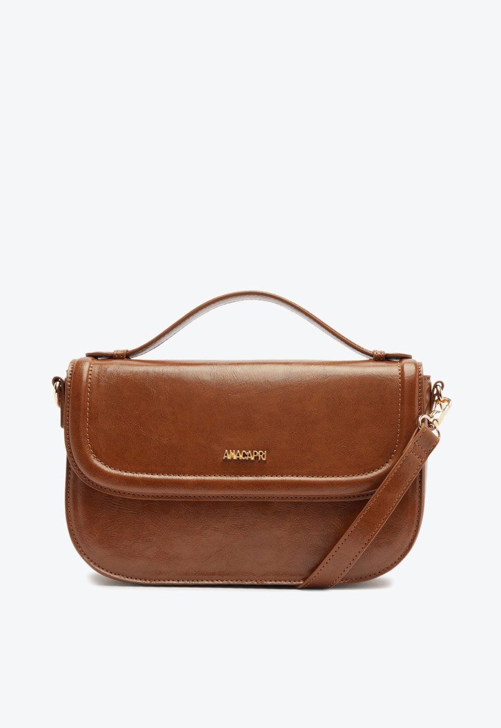 Bolsa Tiracolo Média Com Tampa e Puxador Marrom