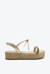 Sandália Flatform Dourada Anacapri Tira Brilhosa Solado Palha
