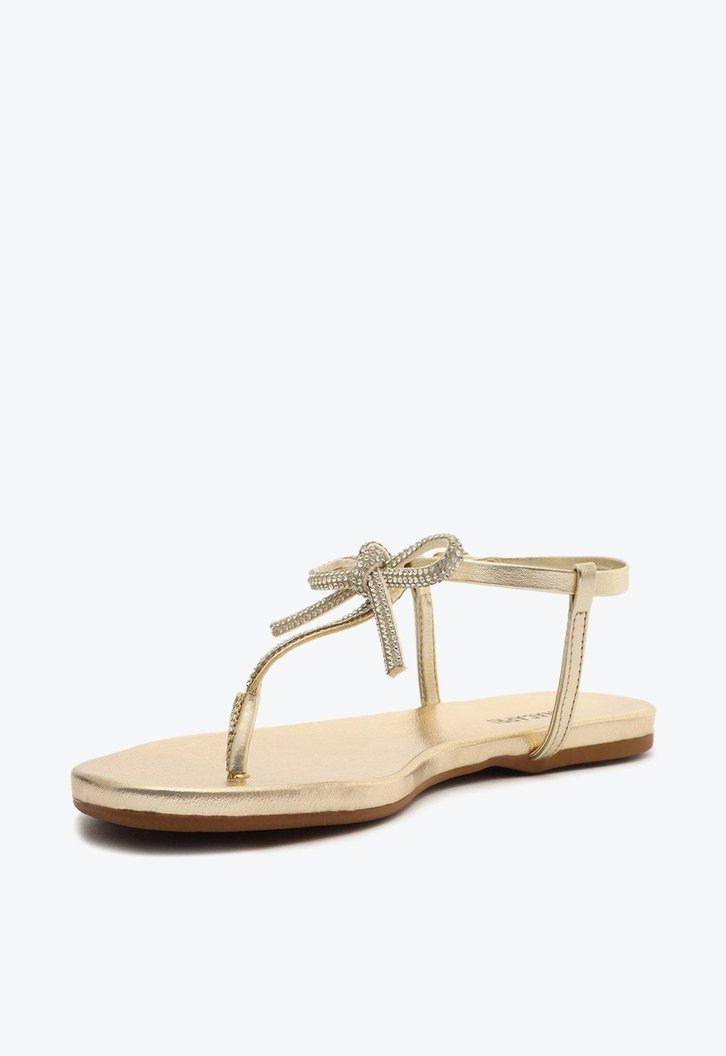 Sandália Rasteira Dourada Anacapri Laço Strass