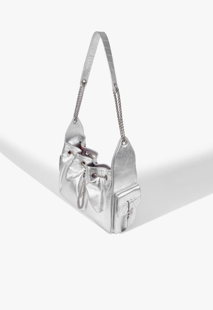 Bolsa Shoulder Lilibet Média Couro Prata | ZZ MALL
