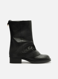 Bota Preta Couro Cano Curto Bloco Polaina