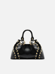 Bolsa Tote Preta Couro Média Rebites