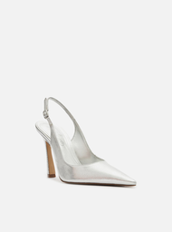 Scarpin Prata Arezzo Couro Salto Alto Slingback Esther | ZZ MALL