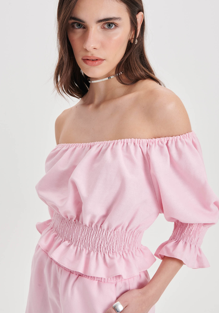 Blusa Rosa My Favorite Things Curta Ombro a Ombro