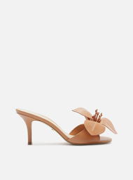 Mule Marrom Arezzo Couro Salto Fino Flor Fiori