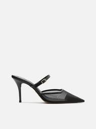 Mule Preta Arezzo Tela Salto Fino Tira Fina