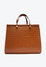 Bolsa Shopping Marrom Arezzo Couro Savannah Grande Croco