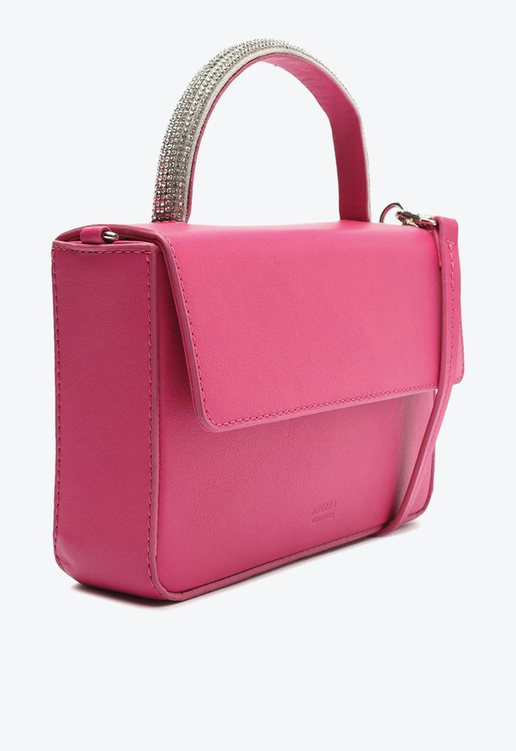 Bolsa Tiracolo Rosa Arezzo Couro Pequena Strass