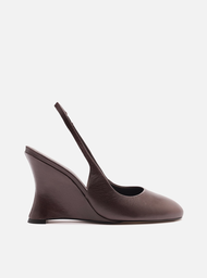 Scarpin Marrom Cacau Couro Salto Anabela Slingback