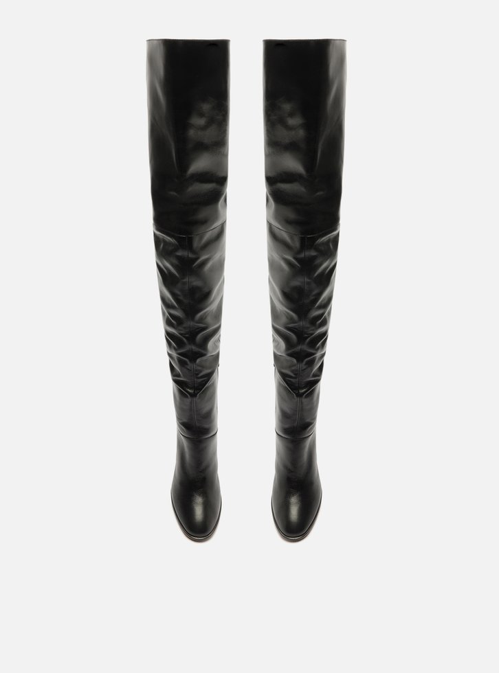 Bota Preta Arezzo Over The Knee Couro Salto Alto