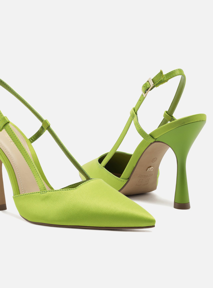 Scarpin Verde Cetim Salto Alto Geométrico