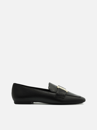 Mocassim Preto Arezzo Couro Bico Quadrado
