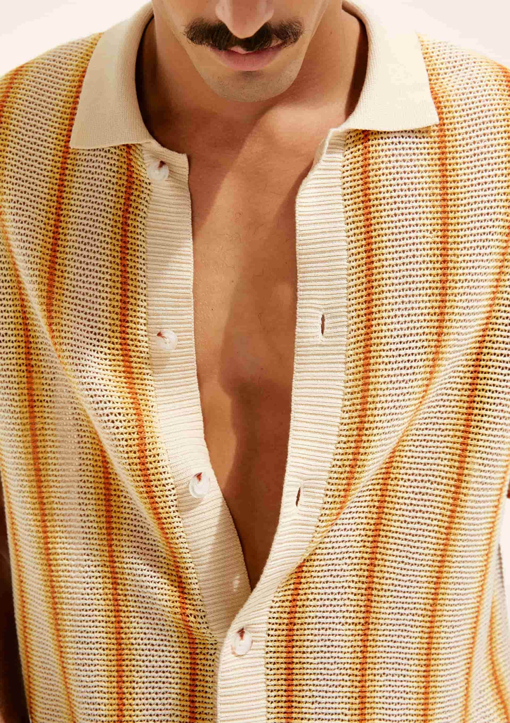 Camisa Laranja Hering Manga Curta Listrada Hering + Cosmo