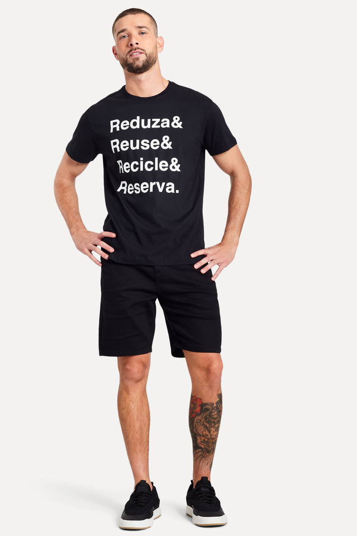 CAMISETA PRETA RESERVA REDUZA REUSE RECICLE