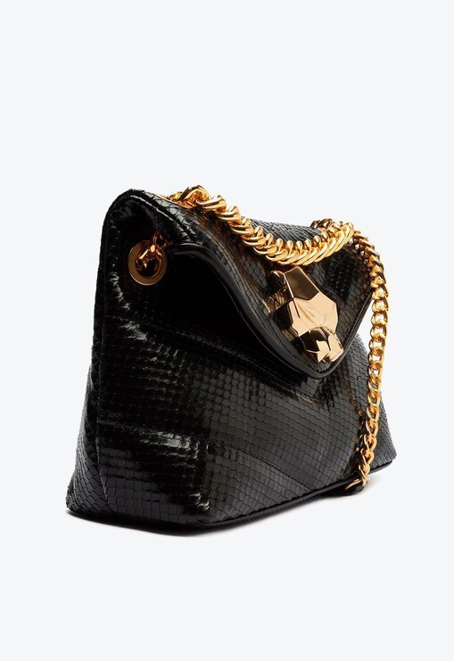 BOLSA TIRACOLO PRETA SCHUTZ PEQUENA PANTHER COURO SNAKE