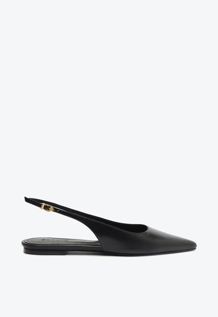 Sapato Slingback Rasteiro Couro Preto