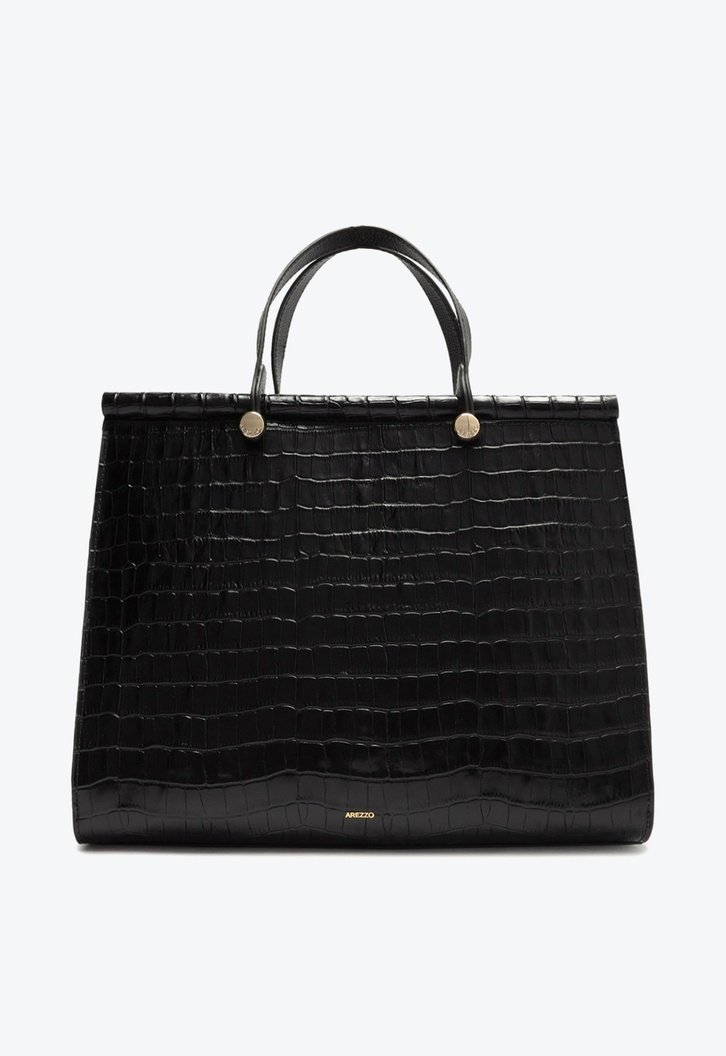 Bolsa Shopping Preta Couro Savannah Grande Croco