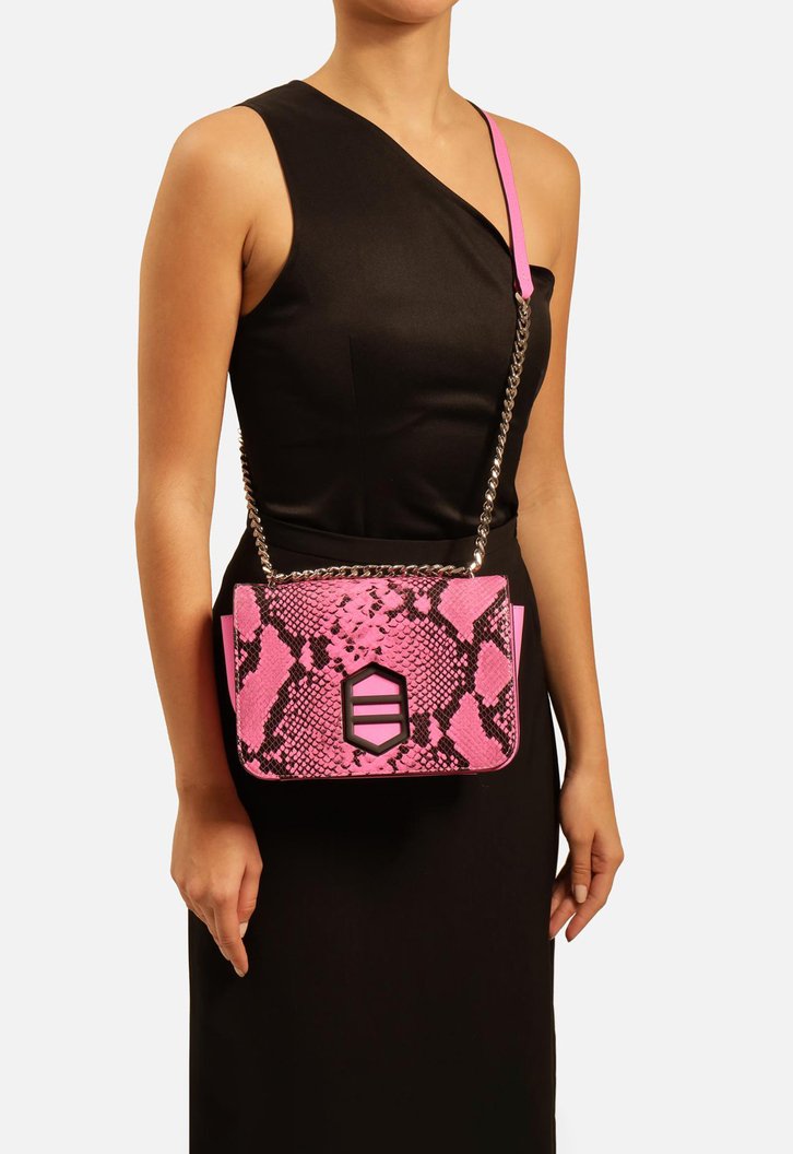 Bolsa Tiracolo Rosa Arezzo Couro Snake Karen Média